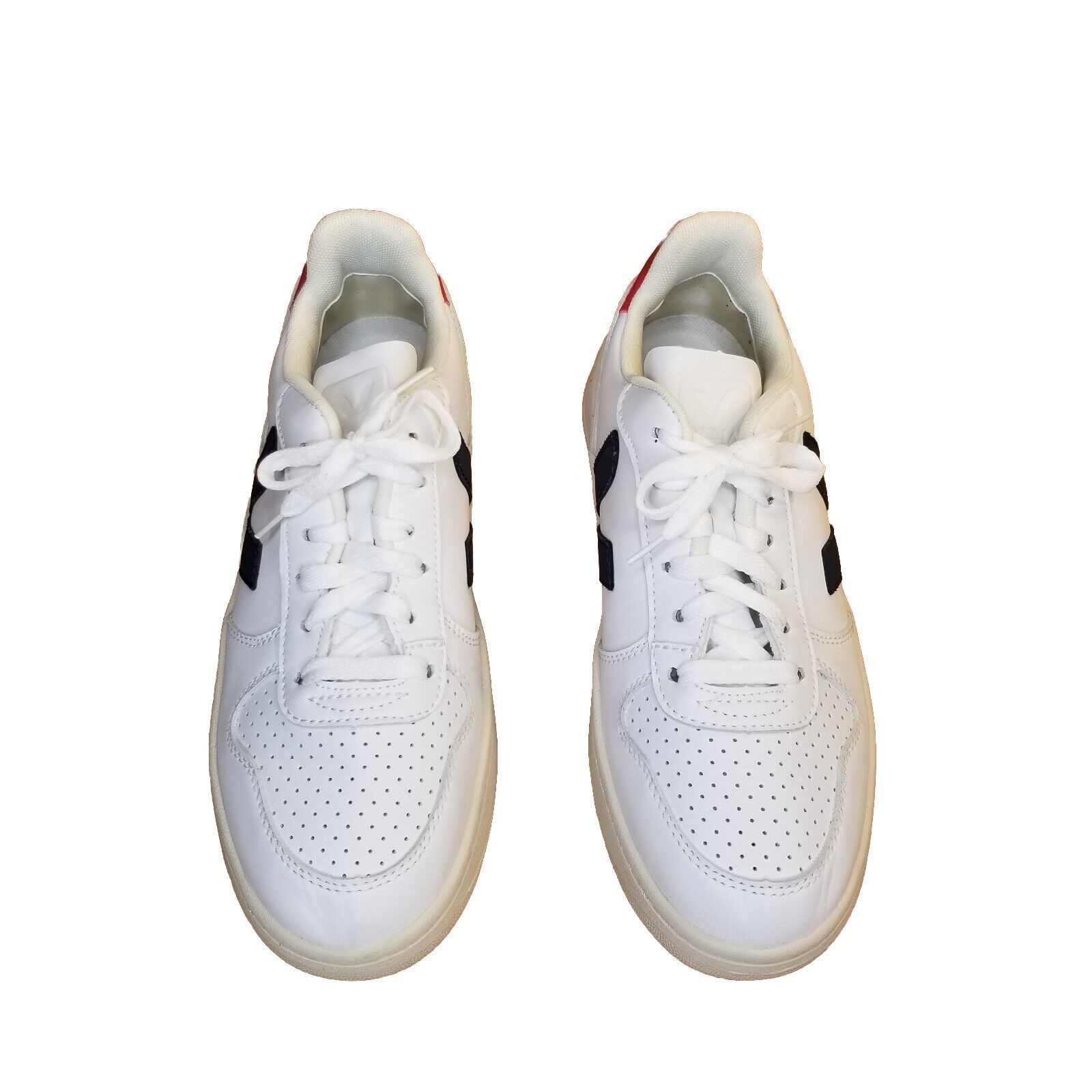 Veja V-10 Nautico White Leather Red Blue Trim Sneakers Men 7 Women 8.5 Eu40